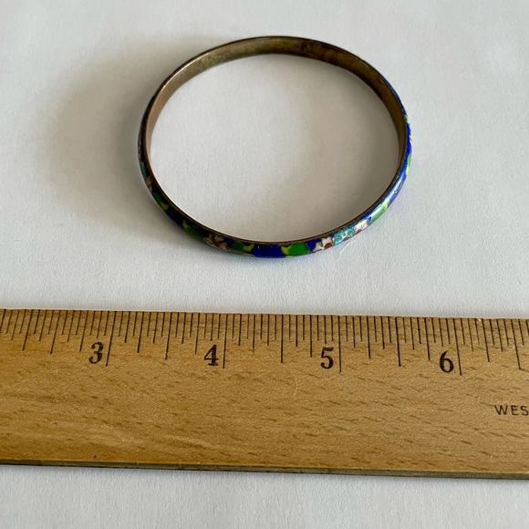 Beautiful Vintage Blue Floral Cloisonne Bangle Bracelet - Picture 4 of 6